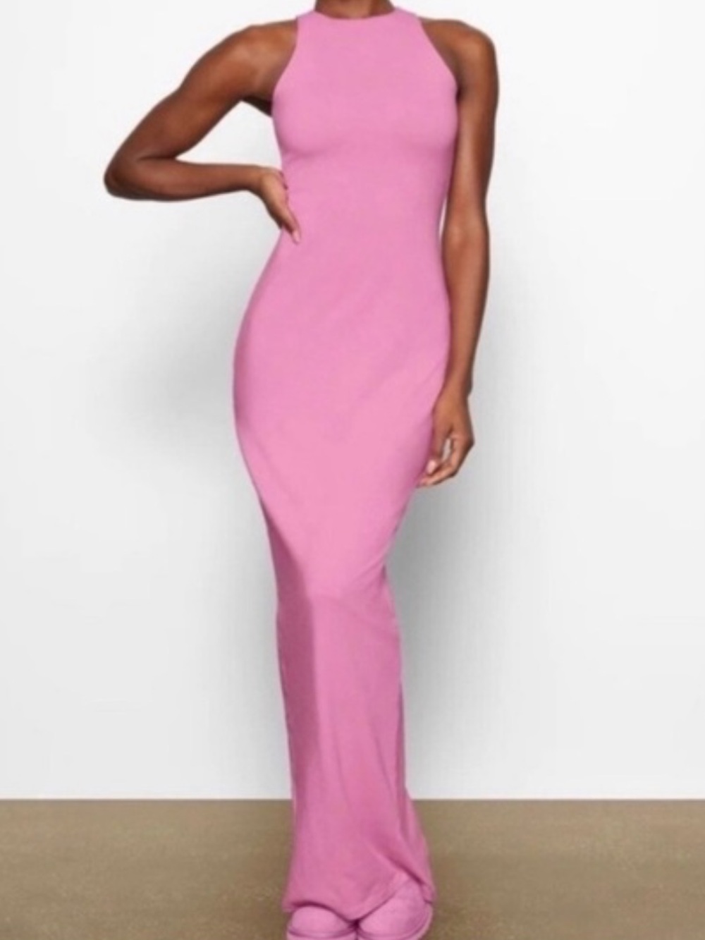 SKIMS Pink High Neck Maxi Slip Dress - Size XS